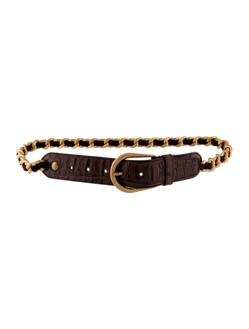 Miu Miu Embossed Leather Chain-Link Accents Waist Belt