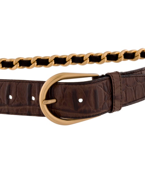 Miu Miu Embossed Leather Chain-Link Accents Waist Belt