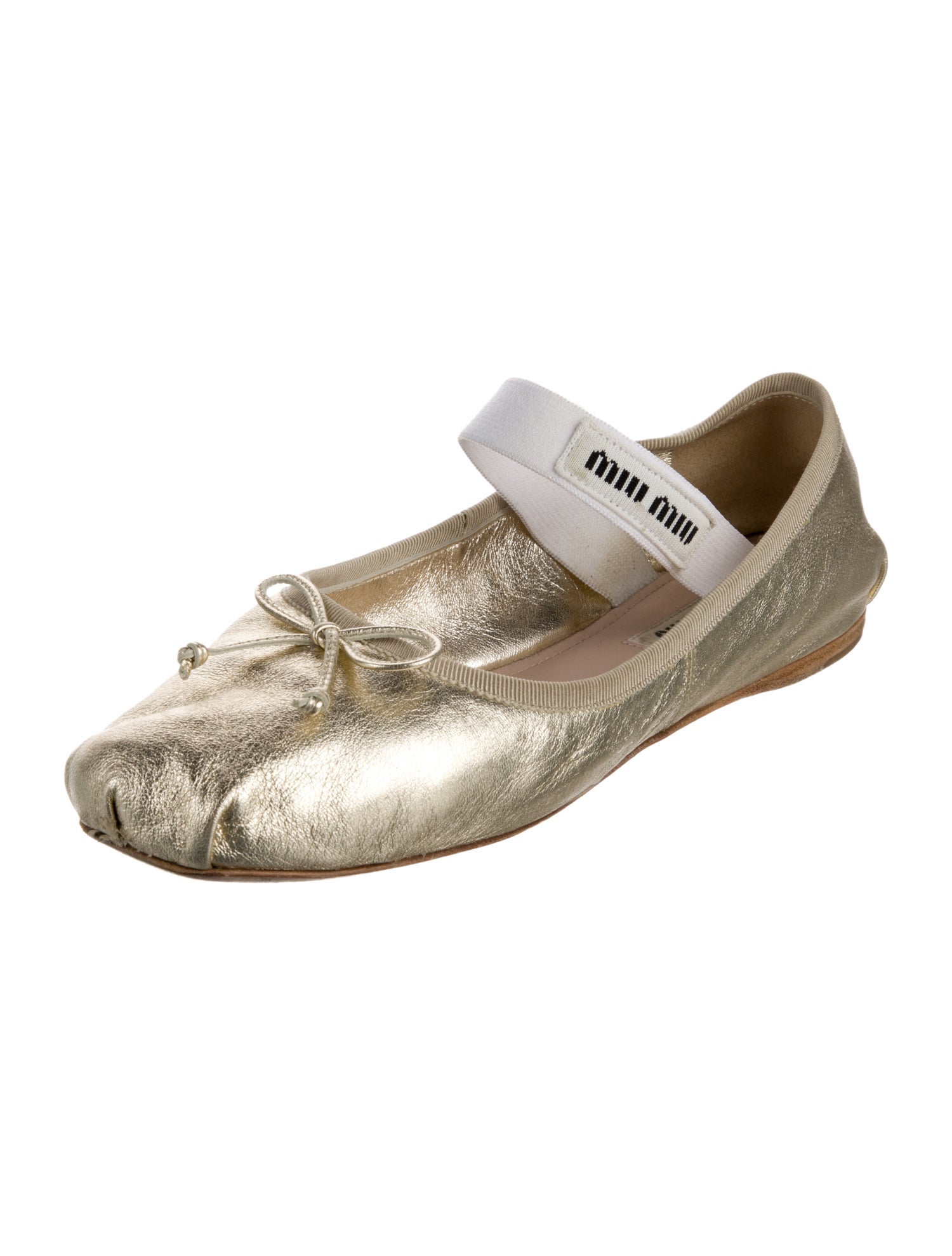 Miu Miu Leather Bow Accents Ballet Flats