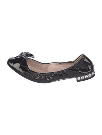 Miu Miu Patent Leather Bow Accents Ballet Flats