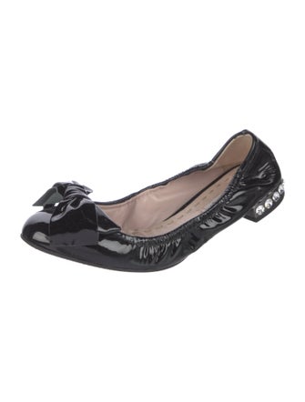 Miu Miu Patent Leather Bow Accents Ballet Flats