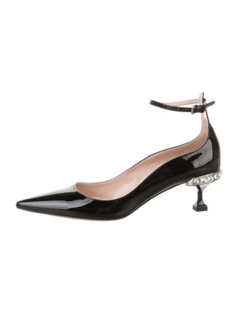 Miu Miu Patent Leather Crystal Embellishments Pumps
