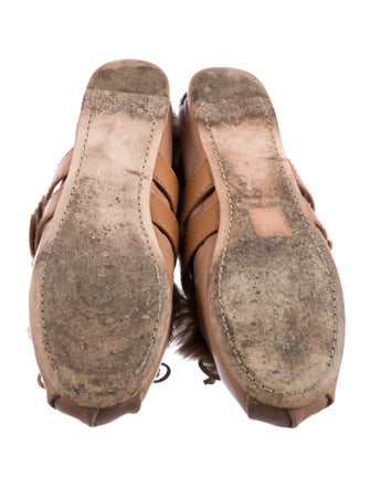 Miu Miu Leather Fur Trim Mary Jane Flats