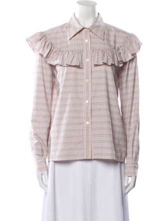 Miu Miu 2016 Plaid Print Button-Up Top