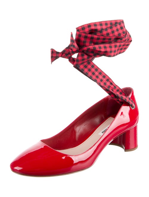 Miu Miu Patent Leather Plaid Print Pumps