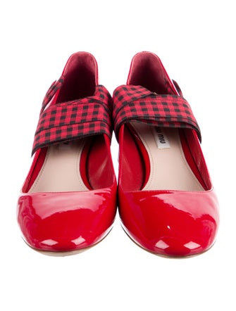 Miu Miu Patent Leather Plaid Print Pumps