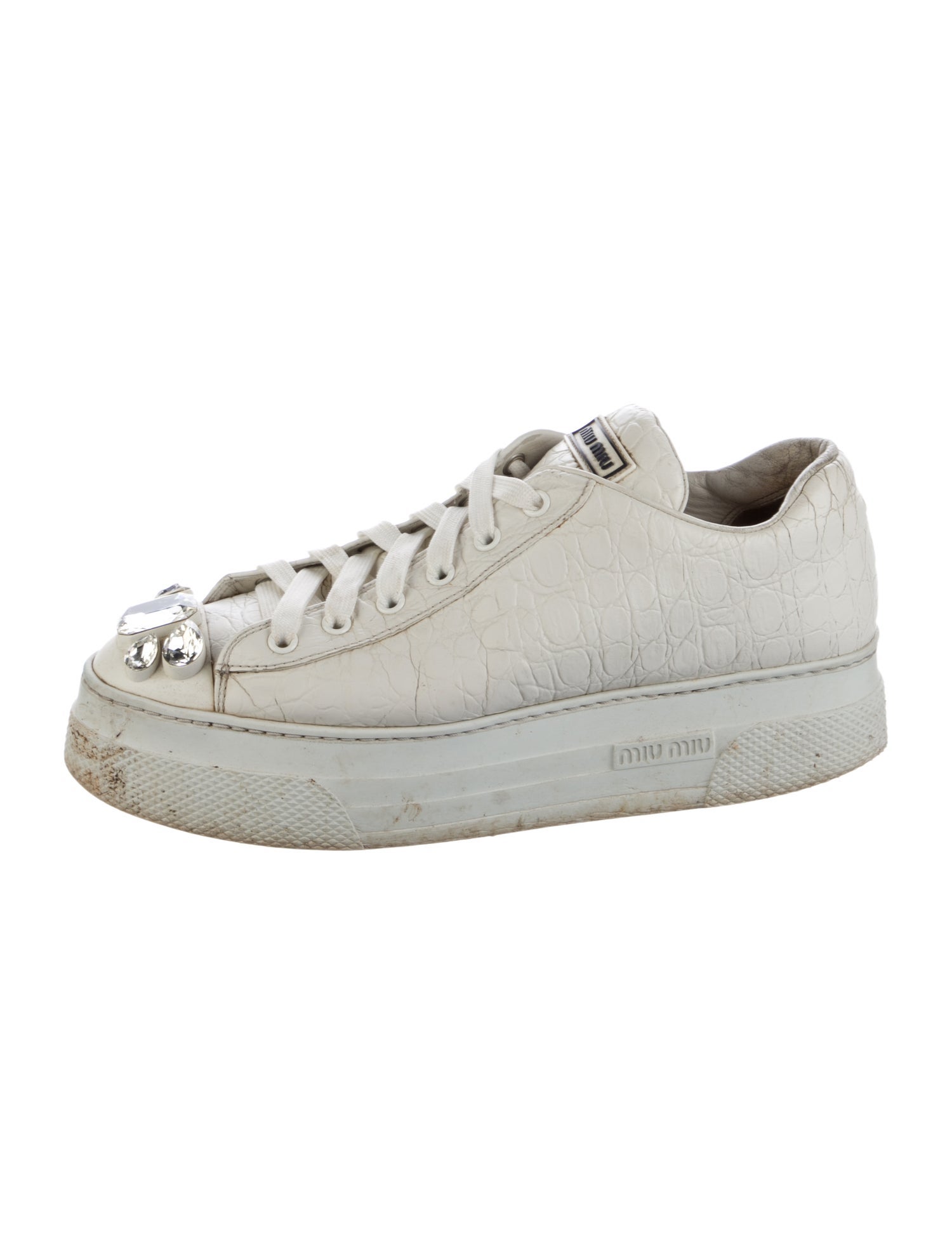 Miu Miu Leather Crystal Embellishments Sneakers