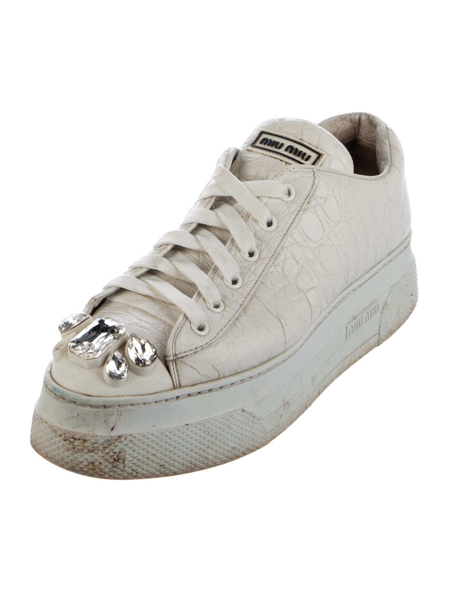 Miu Miu Leather Crystal Embellishments Sneakers