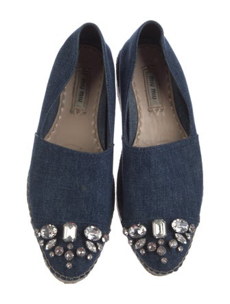 Miu Miu Denim Crystal Embellishments Espadrilles