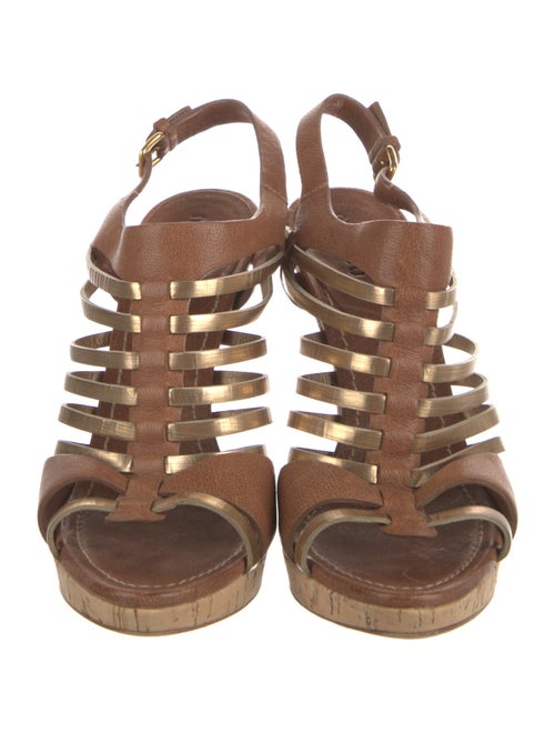 Miu Miu Leather Colorblock Pattern T-Strap Sandals