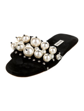 Miu Miu Velvet Beaded Accents Slides