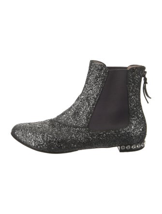 Miu Miu Glitter Crystal Embellishments Chelsea Boots