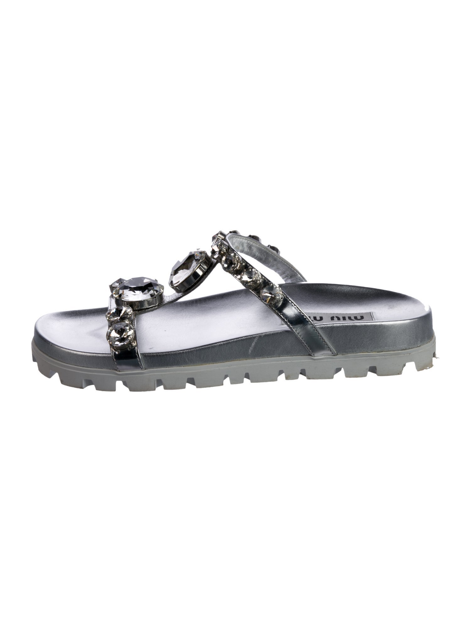 Miu Miu Leather Crystal Embellishments T-Strap Sandals