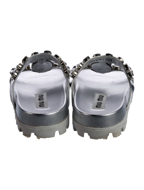 Miu Miu Leather Crystal Embellishments T-Strap Sandals