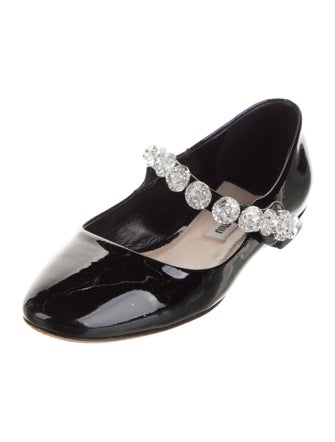 Miu Miu Patent Leather Crystal Embellishments Mary Jane Flats