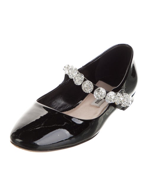 Miu Miu Patent Leather Crystal Embellishments Mary Jane Flats