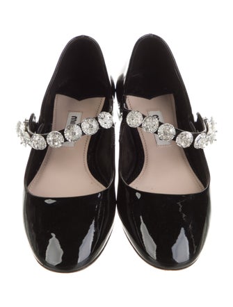 Miu Miu Patent Leather Crystal Embellishments Mary Jane Flats