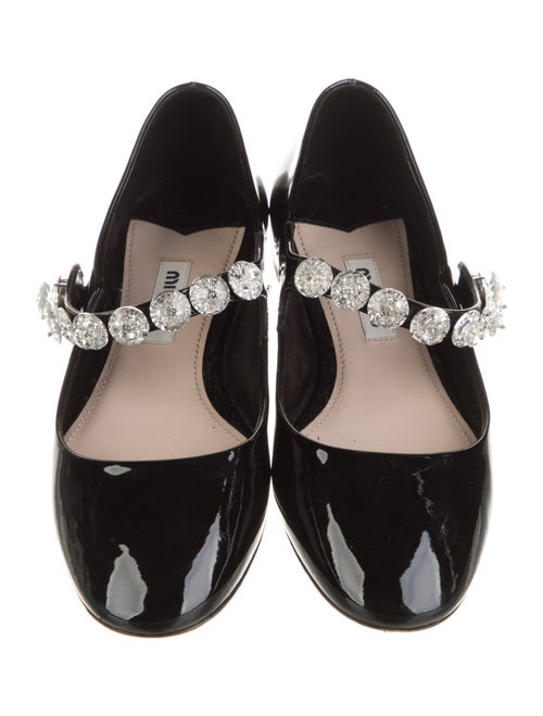 Miu Miu Patent Leather Crystal Embellishments Mary Jane Flats