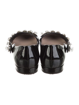 Miu Miu Patent Leather Crystal Embellishments Mary Jane Flats
