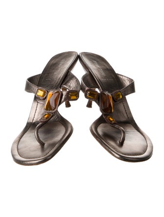 Miu Miu Leather Crystal Embellishments T-Strap Sandals