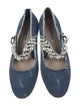 Miu Miu Faux Pearl Accents Denim Mary Jane Flats