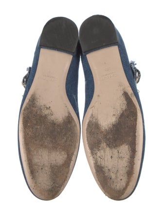 Miu Miu Faux Pearl Accents Denim Mary Jane Flats