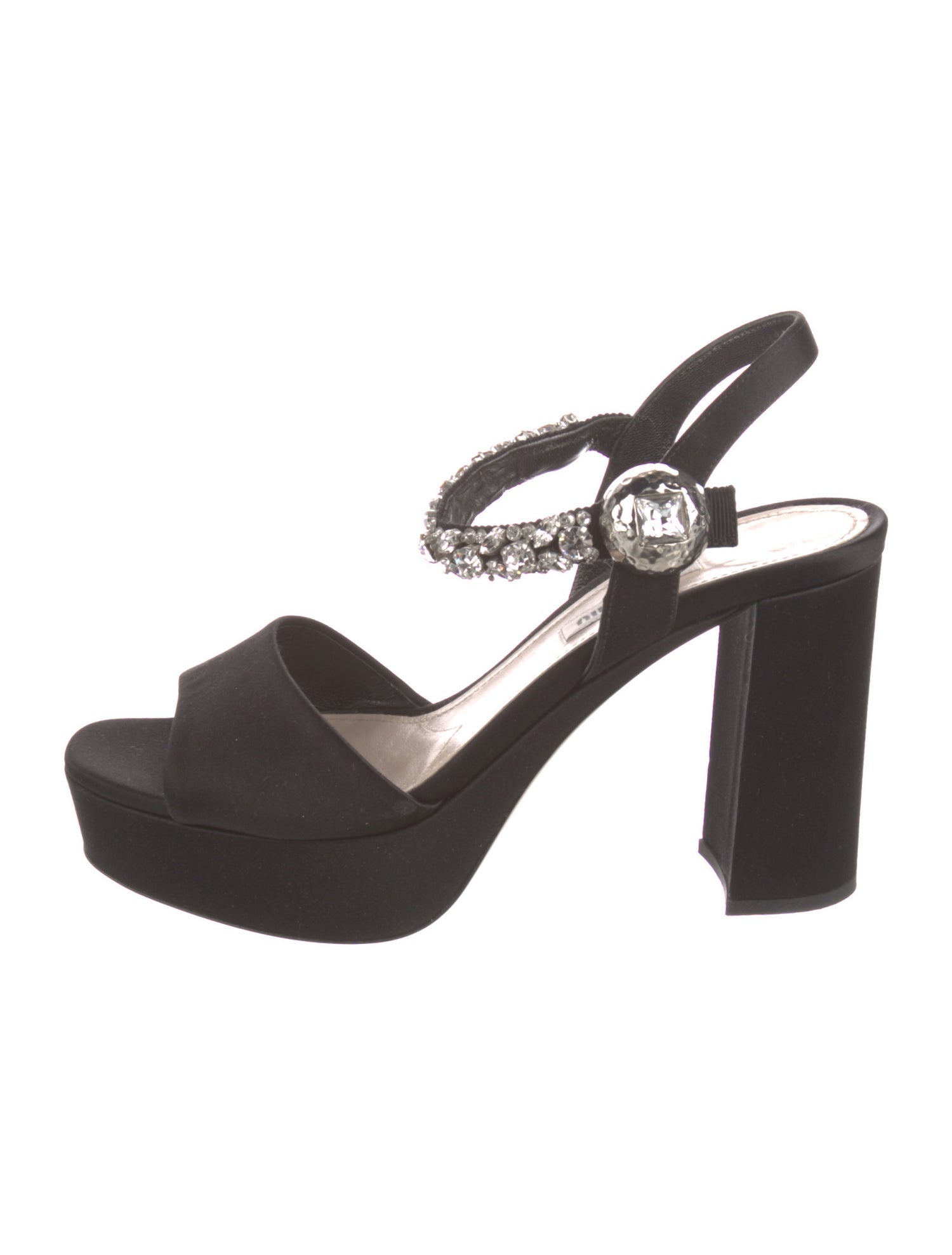 Miu Miu Faux Pearl Accents Satin Slingback Sandals