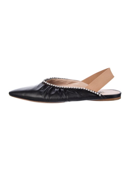 Miu Miu Leather Crystal Embellishments Slingback Flats