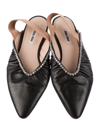 Miu Miu Leather Crystal Embellishments Slingback Flats