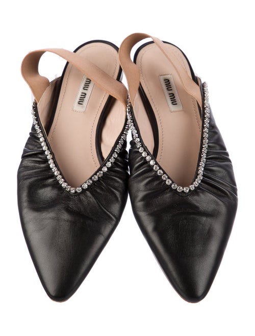 Miu Miu Leather Crystal Embellishments Slingback Flats