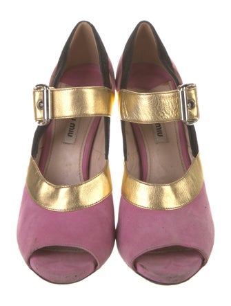 Miu Miu Suede Colorblock Pattern Pumps
