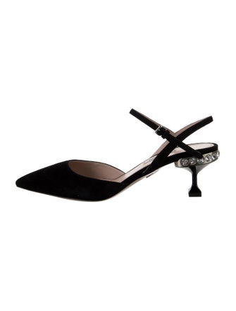 Miu Miu Suede Crystal Embellishments Slingback Pumps