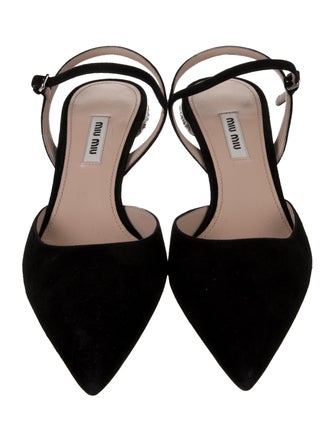 Miu Miu Suede Crystal Embellishments Slingback Pumps
