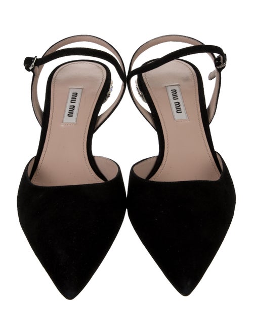 Miu Miu Suede Crystal Embellishments Slingback Pumps