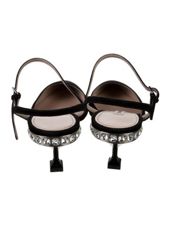 Miu Miu Suede Crystal Embellishments Slingback Pumps