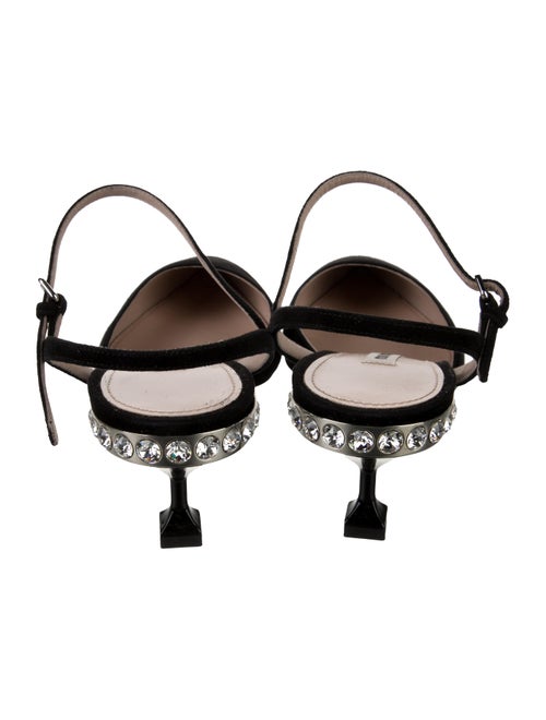 Miu Miu Suede Crystal Embellishments Slingback Pumps