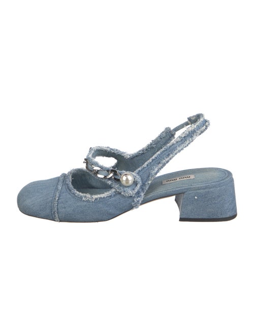Miu Miu Faux Pearl Accents Denim Slingback Pumps