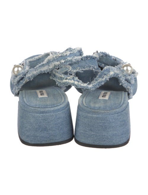 Miu Miu Faux Pearl Accents Denim Slingback Pumps