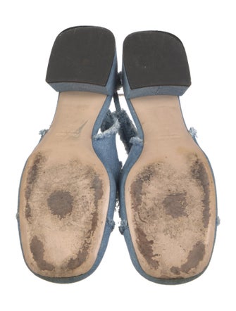 Miu Miu Faux Pearl Accents Denim Slingback Pumps