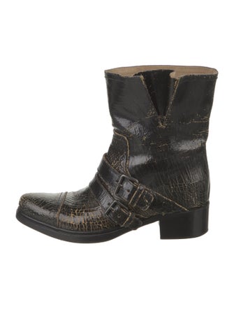 Miu Miu Leather Distressed Accents Moto Boots