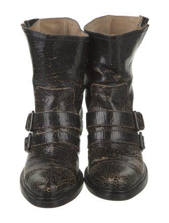 Miu Miu Leather Distressed Accents Moto Boots