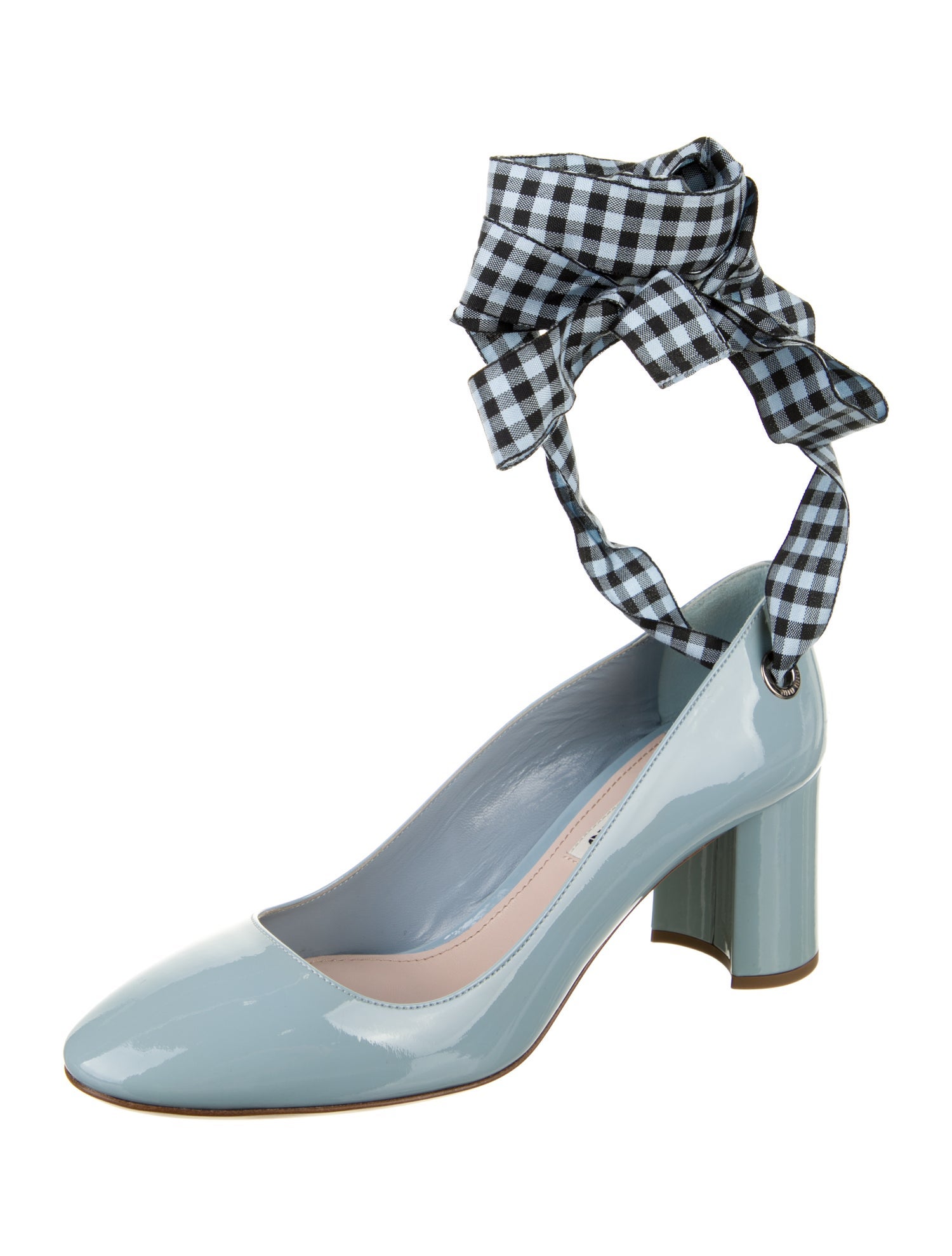 Miu Miu Patent Leather Plaid Print Pumps