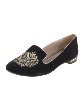 Miu Miu Velvet Crystal Embellishments Loafers