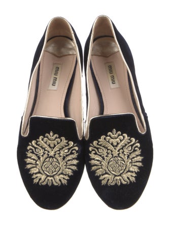 Miu Miu Velvet Crystal Embellishments Loafers