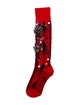 Miu Miu Wool Red Pattern Print Hosiery w/ Sequin Embellishment Throughout