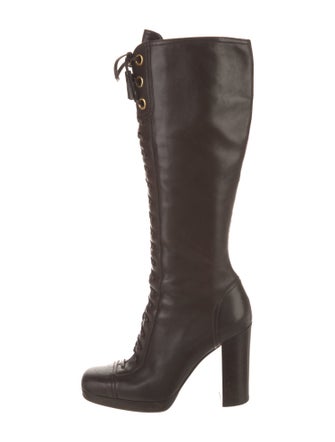 Miu Miu Leather Tassel Accents Lace-Up Boots