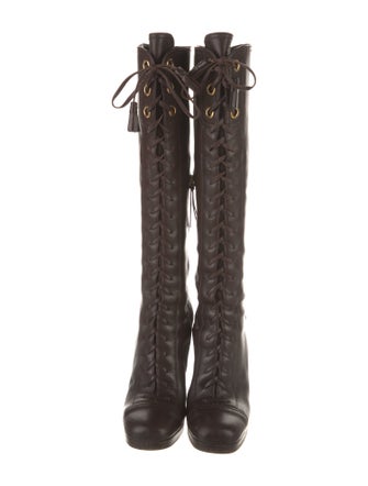 Miu Miu Leather Tassel Accents Lace-Up Boots