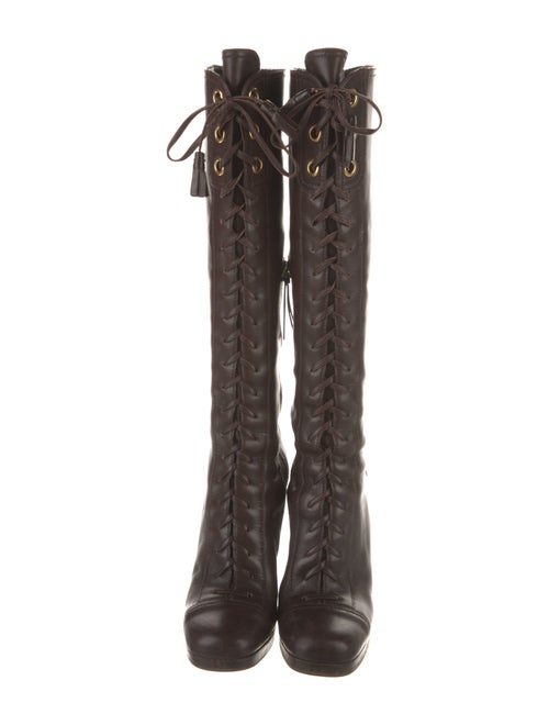 Miu Miu Leather Tassel Accents Lace-Up Boots