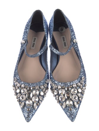 Miu Miu Glitter Crystal Embellishments Mary Jane Flats