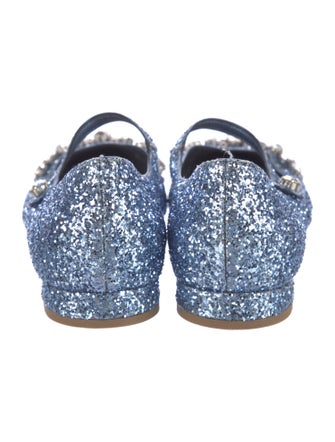 Miu Miu Glitter Crystal Embellishments Mary Jane Flats